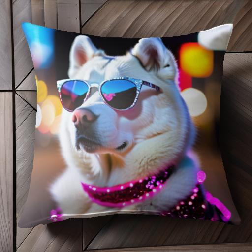 サングラス シベリアンハスキー ネオン 夜景 クッションカバー 45×45cm アニマル柄 おしゃれ 可愛い クッション本体付き 正方形