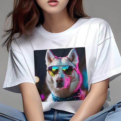 Tシャツ レディース 犬ファン 半袖 春夏 プリント カジュアル かわいい 人間用 フィットネス サングラス シベリアンハスキー 夜景 カラフル おしゃれ Tシャツ レディース 犬ファン 半袖 春夏 プリント カジュアル かわいい 人間用 フィットネス サングラス シベリアンハスキー 夜景 カラフル おしゃれ