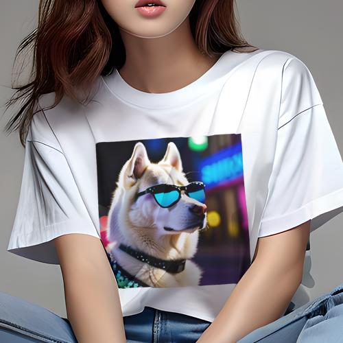 Tシャツ レディース 犬ファン 半袖 春夏 プリント カジュアル かわいい 人間用 フィットネス サングラス シベリアンハスキー 夜景 光るジャケット Tシャツ レディース 犬ファン 半袖 春夏 プリント カジュアル かわいい 人間用 フィットネス サングラス シベリアンハスキー 夜景 光るジャケット