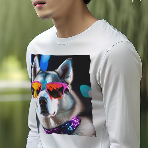 長袖Tシャツ 人間用 メンズ 秋春夏 プリント レジャー アウトドア カジュアル かわいい サングラス シベリアンハスキー カラー 夜 ネオン