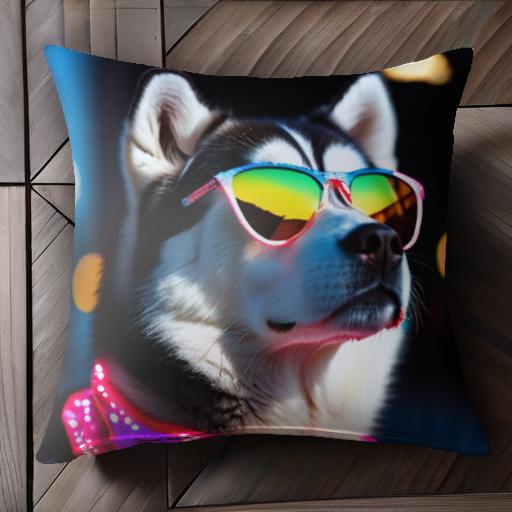 サングラス シベリアンハスキー ネオンカラー クッションカバー 45×45cm アニマル柄 おしゃれ 可愛い ..