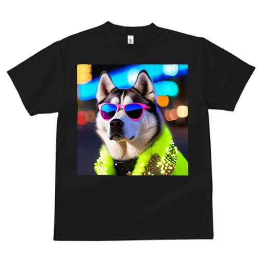 Tシャツ レディース 犬ファン 半袖 春夏 プリント カジュアル かわいい 人間用 フィットネス サングラス ハスキー ネオンライト 夜景 ファッション ドッグコート