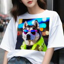 Tシャツ メンズ キッズ 犬ファン 半袖 春夏 プリント カジュアル かわいい 人間用 フィットネス サングラス ハスキー ネオンライト 夜景 ファッション ド...