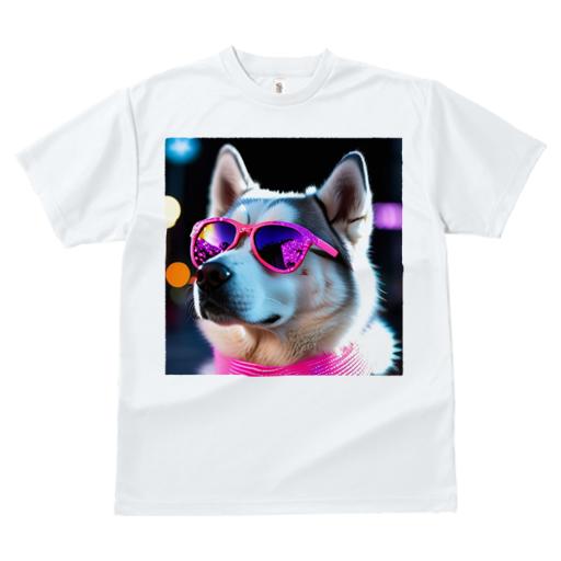 Tシャツ レディース 犬ファン 半袖 春夏 プリント カジュアル かわいい 人間用 フィットネス サングラス シベリアンハスキー ネオン