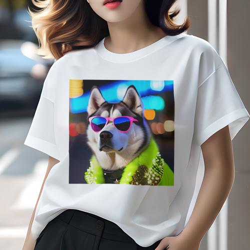 Tシャツ レディース 犬ファン 半袖 春夏 プリント カジュアル かわいい 人間用 フィットネス サングラス ハスキー ネオンライト 夜景 ファッション ドッグコート Tシャツ レディース 犬ファン 半袖 春夏 プリント カジュアル かわいい 人間用 フィットネス サングラス ハスキー ネオンライト 夜景 ファッション ドッグコート