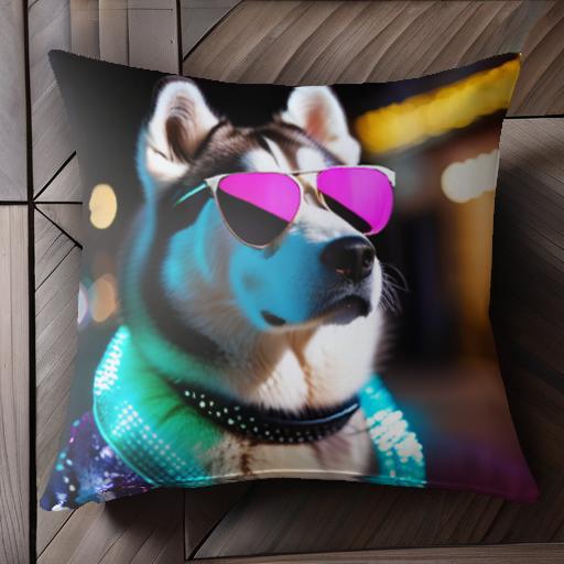 サングラス シベリアンハスキー ネオン 夜 光 クッションカバー 45×45cm アニマル柄 おしゃれ 可愛い ..