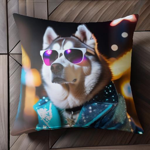 サングラス シベリアンハスキー ジャケット 星 クッションカバー 45×45cm アニマル柄 おしゃれ 可愛い クッション本体付き 正方形
