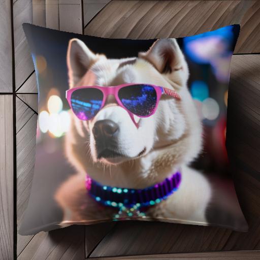 サングラス シベリアンハスキー ネオン 夜 ファッション クッションカバー 45×45cm アニマル柄 おしゃ..