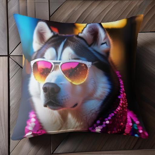 サングラス シベリアンハスキー ネオン 光 クッションカバー 45×45cm アニマル柄 おしゃれ 可愛い クッション本体付き 正方形 サングラス シベリアンハスキー ネオン 光 クッションカバー 45×45cm アニマル柄 おしゃれ 可愛い クッション本体付き 正方形