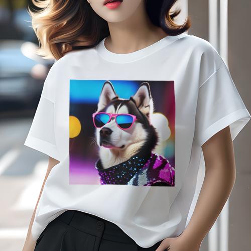 Tシャツ レディース 犬ファン 半袖 春夏 プリント カジュアル かわいい 人間用 フィットネス サングラス シベリアンハスキー 派手な衣装 光 Tシャツ レディース 犬ファン 半袖 春夏 プリント カジュアル かわいい 人間用 フィットネス サングラス シベリアンハスキー 派手な衣装 光