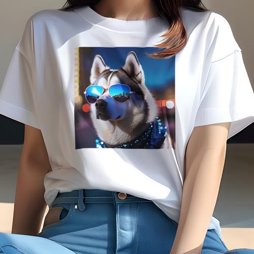 Tシャツ レディース 犬ファン 半袖 春夏 プリント カジュアル かわいい 人間用 フィットネス サングラス シベリアンハスキー 夜景 イルミネーション Tシャツ レディース 犬ファン 半袖 春夏 プリント カジュアル かわいい 人間用 フィットネス サングラス シベリアンハスキー 夜景 イルミネーション