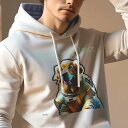 パーカー メンズ 秋春夏 プリント フード付き ポケット無し カジュアル かわいい 人間用 宇宙服 ゴールデンレトリバー 笑顔 テキスト Ferocious Beast(4)