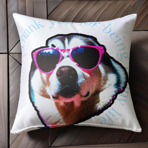 サングラス ハスキー テキスト：Thank you for being クッションカバー 45×45cm アニマル柄 おしゃれ ..