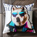 サングラス シベリアンハスキー ジャケット カラフル クール パンク クッションカバー 45×45cm アニマル柄 おしゃれ 可愛い クッション本体付き 正方形