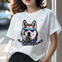 Tシャツ レディース 犬ファン 半袖 春夏 プリント カジュアル かわいい 人間用 フィットネス サングラス シベリアンハスキー ネオン 派手 コート ファッシ...