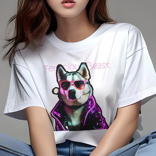 Tシャツ レディース 犬ファン 半袖 春夏 プリント カジュアル かわいい 人間用 フィットネス サングラス シベリアンハスキー ジャケット