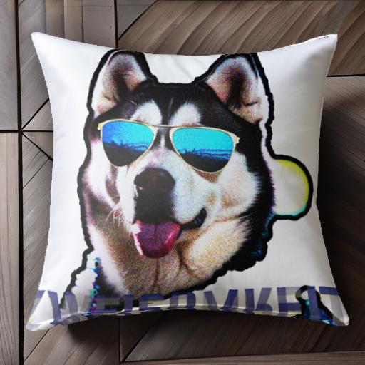 サングラス シベリアンハスキー パールのネックレス ZWEISAMKEITのテキスト クッションカバー 45×45cm アニマル柄 おしゃれ 可愛い クッション本体付き 正方形