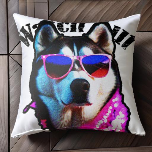 サングラス シベリアンハスキー マフラー テキスト クッションカバー 45×45cm アニマル柄 おしゃれ 可愛い クッション本体付き 正方形