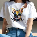 Tシャツ レディース 犬ファン 半袖 春夏 プリント カジュアル かわいい 人間用 フィットネス サングラス チワワ バンダナ かっこいい ユーモア ファッション(4)