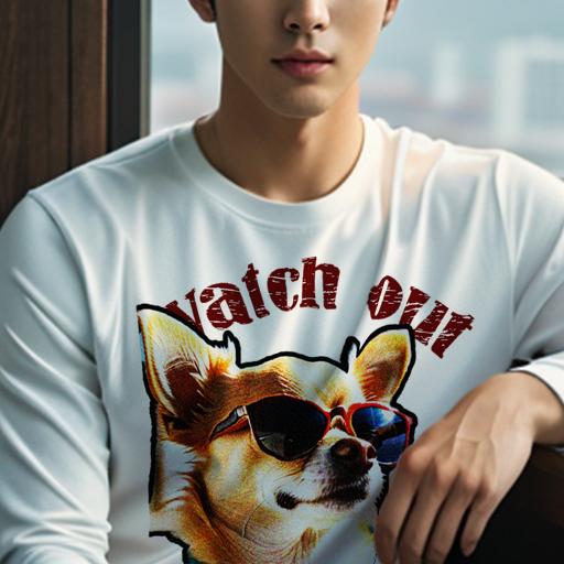 長袖Tシャツ 人間用 メンズ 秋春夏 プリント レジャー アウトドア カジュアル かわいい サングラス チワワ 文字