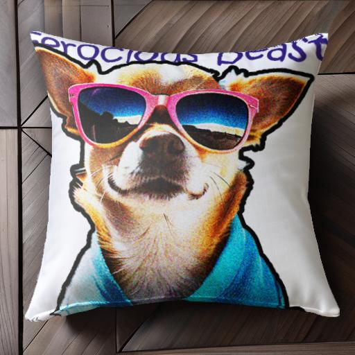 サングラス チワワ 青い服 可愛い クッションカバー 45×45cm アニマル柄 おしゃれ クッション本体付き ..