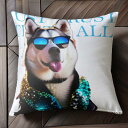 サングラス シベリアンハスキー ジャケット パーティー 口を開けた犬 信頼 クッションカバー 45×45cm アニマル柄 おしゃれ 可愛い クッション本体付き 正方形