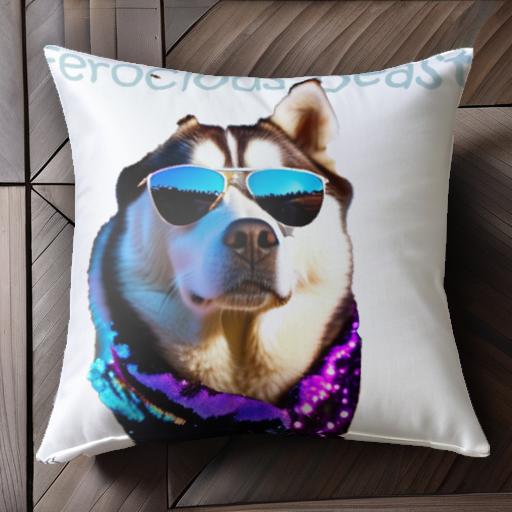 サングラス シベリアンハスキー マフラー クッションカバー 45×45cm アニマル柄 おしゃれ 可愛い クッション本体付き 正方形