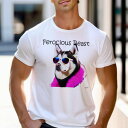 Tシャツ メンズ キッズ 犬ファン 半袖 春夏 プリント カジュアル かわいい 人間用 フィットネス サングラス シベリアンハスキー ピンクのファーコート
