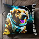 宇宙服 ゴールデンレトリバー 宇宙 犬 アニメーション 星 クッションカバー 45×45cm アニマル柄 おしゃれ 可愛い クッション本体付き 正方形