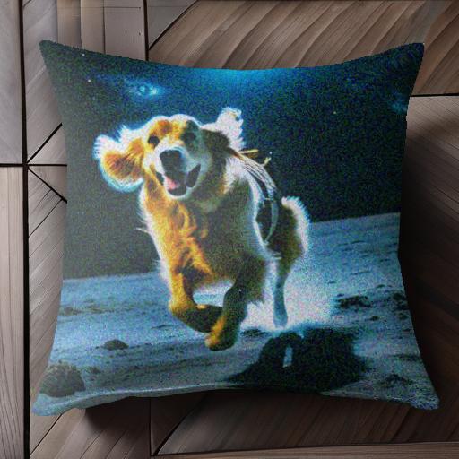 宇宙 ゴールデンレトリバー ランニング 月 星 クッションカバー 45×45cm アニマル柄 おしゃれ 可愛い クッション本体付き 正方形