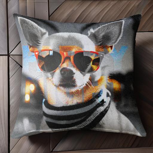 サングラス チワワ マフラー パーティー クッションカバー 45×45cm アニマル柄 おしゃれ 可愛い クッション本体付き 正方形