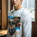 長袖Tシャツ 人間用 メンズ 秋春夏 プリント レジャー アウトドア カジュアル かわいい サングラス チワワ レザーコート プール パームツリー テキスト