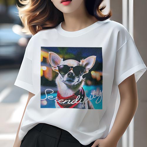 Tシャツ レディース 犬ファン 半袖 春夏 プリント カジュアル かわいい 人間用 フィットネス サングラス チワワ バンダナ 夜 プール Tシャツ レディース 犬ファン 半袖 春夏 プリント カジュアル かわいい 人間用 フィットネス サングラス チワワ バンダナ 夜 プール