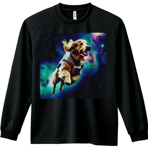 長袖Tシャツ 人間用 メンズ 秋春夏 プリント レジャー アウトドア カジュアル かわいい 宇宙 ゴールデンレトリバー 星 スペーススーツ