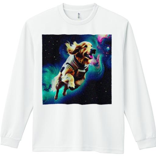 長袖Tシャツ 人間用 メンズ 秋春夏 プリント レジャー アウトドア カジュアル かわいい 宇宙 ゴールデンレトリバー 星 スペーススーツ