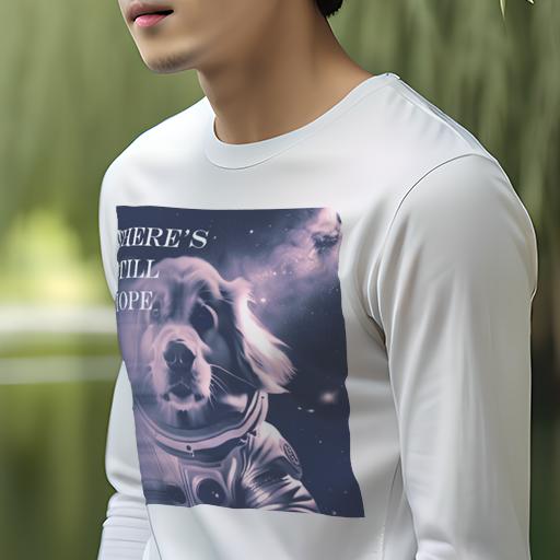 楽天フロントップ楽天市場店長袖Tシャツ 人間用 メンズ 秋春夏 プリント レジャー アウトドア カジュアル かわいい 宇宙服 ゴールデンレトリバー 宇宙 希望