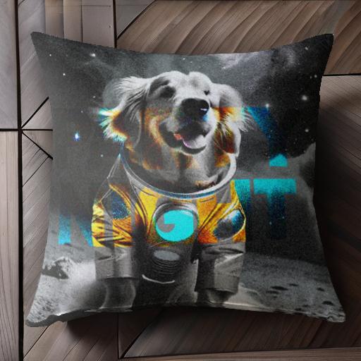 宇宙服 ゴールデンレトリバー 銀河 星 宇宙 クッションカバー 45×45cm アニマル柄 おしゃれ 可愛い クッション本体付き 正方形