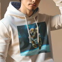 パーカー メンズ 秋春夏 プリント フード付き ポケット無し カジュアル かわいい 人間用 宇宙 ゴールデンレトリバー 宇宙服 星(4)