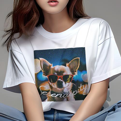 Tシャツ レディース 犬ファン 半袖 春夏 プリント カジュアル かわいい 人間用 フィットネス サングラス チワワ ぼけたライト 夜