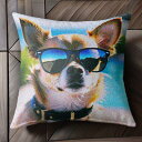 サングラス チワワ プール 犬 クッションカバー 45×45cm アニマル柄 おしゃれ 可愛い クッション本体付き 正方形
