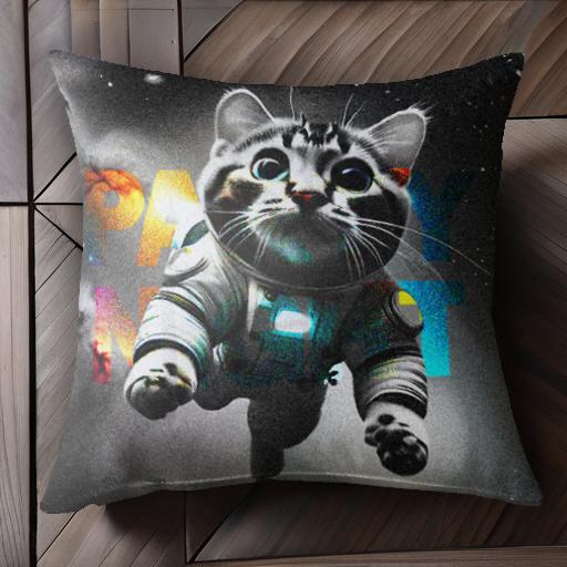 猫 宇宙 宇宙服 パーティーナイト クッションカバー 45×45cm アニマル柄 おしゃれ 可愛い クッション本体付き 正方形