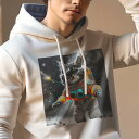 パーカー メンズ 秋春夏 プリント フード付き ポケット無し カジュアル かわいい 人間用 宇宙服 猫 宇宙 星(4)