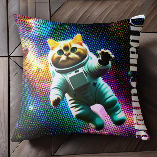 宇宙 ネコ アストロノート カラフル クッションカバー 45×45cm アニマル柄 おしゃれ 可愛い クッション本体付き 正方形