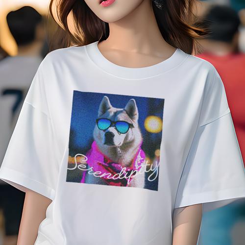 Tシャツ レディース 犬ファン 半袖 春夏 プリント カジュアル かわいい 人間用 フィットネス サングラス ハスキー犬 ネオン ピンクのスカーフ Tシャツ レディース 犬ファン 半袖 春夏 プリント カジュアル かわいい 人間用 フィットネス サングラス ハスキー犬 ネオン ピンクのスカーフ