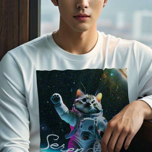 楽天フロントップ楽天市場店長袖Tシャツ 人間用 メンズ 秋春夏 プリント レジャー アウトドア カジュアル かわいい 猫 宇宙服 宇宙 宇宙飛行士 サプライズ