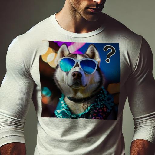 長袖Tシャツ 人間用 メンズ 秋春夏 プリント レジャー アウトドア カジュアル かわいい サングラス シベリアンハスキー 夜景 クエスチョンマーク カラフル