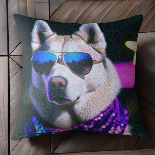サングラス シベリアンハスキー ネオンライト 紫色のスパンコールスカーフ クッションカバー 45×45cm アニマル柄 おしゃれ 可愛い クッション本体付き 正方形