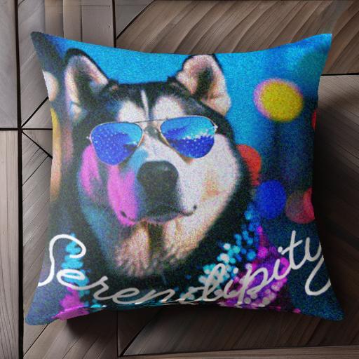 サングラス ハスキー ネオン 明るいライト バックグラウンド レタリング クッションカバー 45×45cm ア..