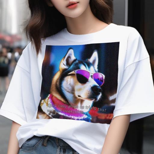 楽天フロントップ楽天市場店Tシャツ メンズ キッズ 犬ファン 半袖 春夏 プリント カジュアル かわいい 人間用 フィットネス サングラス シベリアンハスキー キラキラ 首輪 カラフル