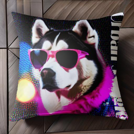 サングラス ハスキー犬 ピンクの羽毛ブース ポップアートスタイル クッションカバー 45×45cm アニマル柄 おしゃれ 可愛い クッション本体付き 正方形 サングラス ハスキー犬 ピンクの羽毛ブース ポップアートスタイル クッションカバー 45×45cm アニマル柄 おしゃれ 可愛い クッション本体付き 正方形